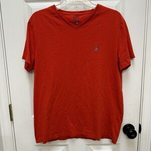 Polo Ralph Lauren V-neck T-Shirt Red Cotton Men’s Size M Logo